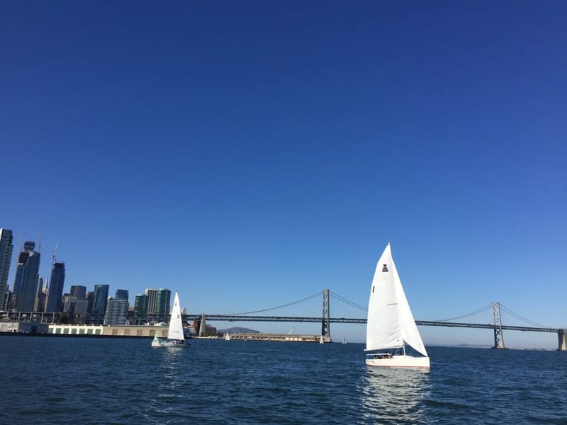 Two Andrews 21s off the city waterfront with the Bay Bridge behind