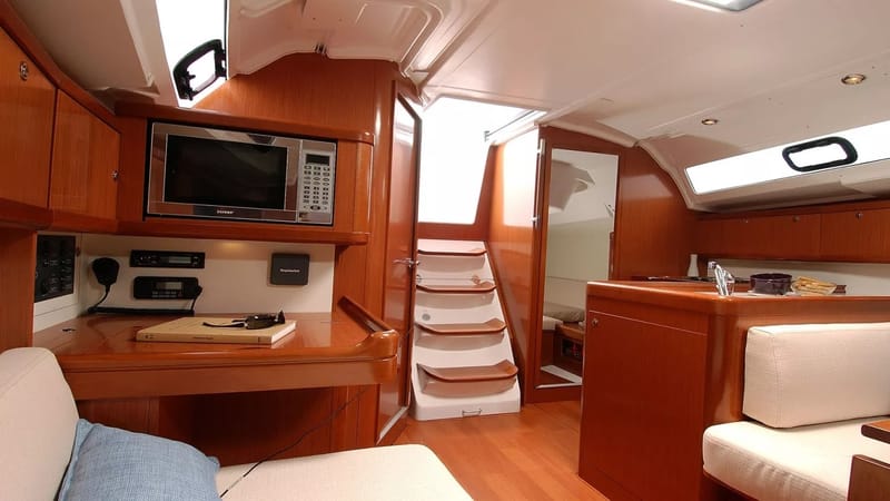 Valkyrie's saloon and galley below deck