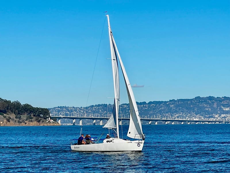 A J/80 sailing in the North Bay