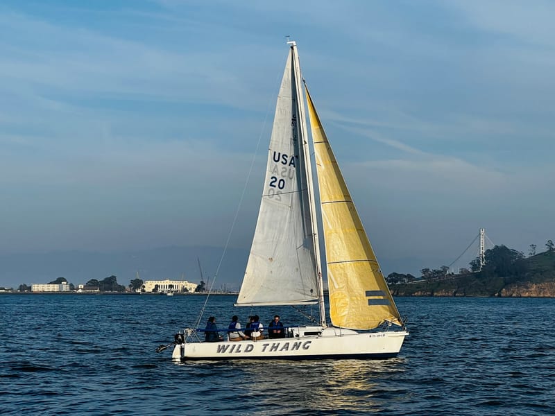 The J/80 Wild Thang under sail on the Bay